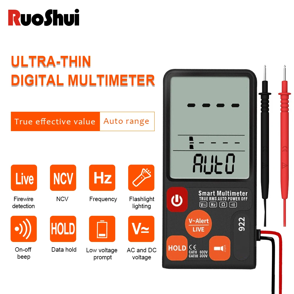 

RUOSHUI Multimeter Display Analog Tester DC AC Voltmeter Capacitance Diode NCV Ohm Hz Test LED Live Voltage Indicator Tester