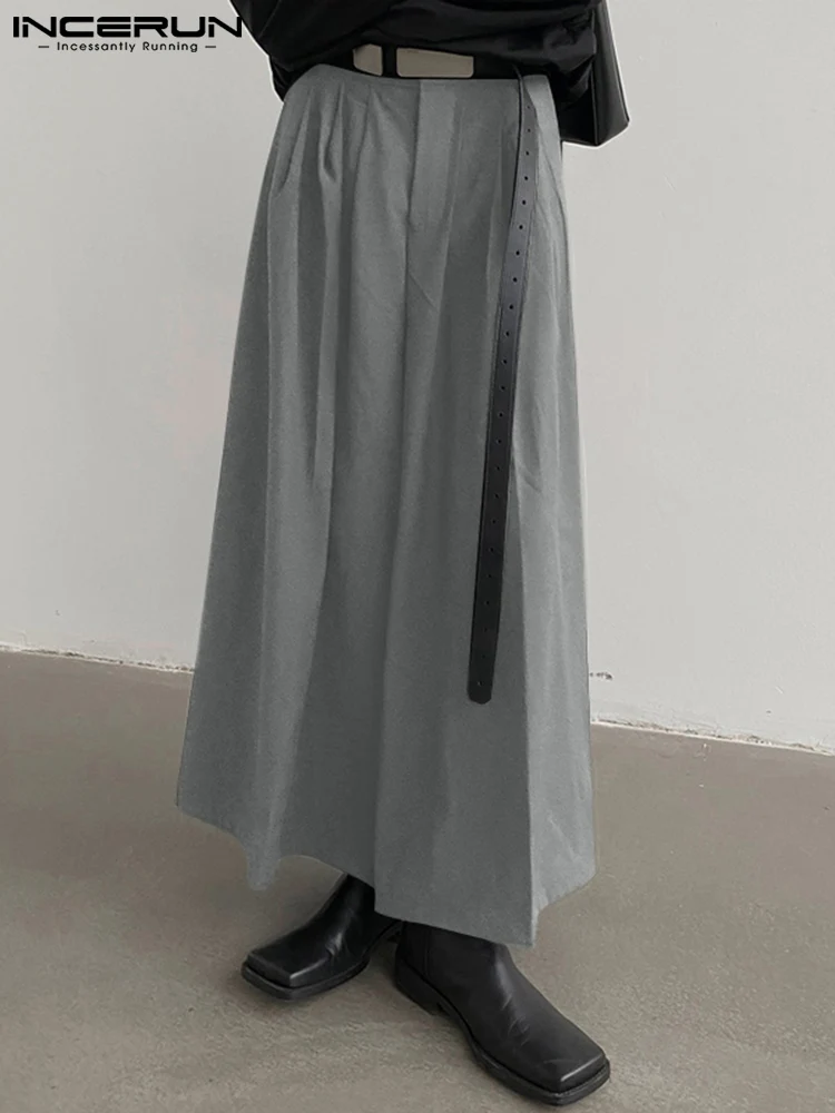 

Fashion Men Wide Leg Pants Solid Color Button 2022 Streetwear Pleated Trousers Men Baggy Pockets Casual Pantalon S-5XL INCERUN