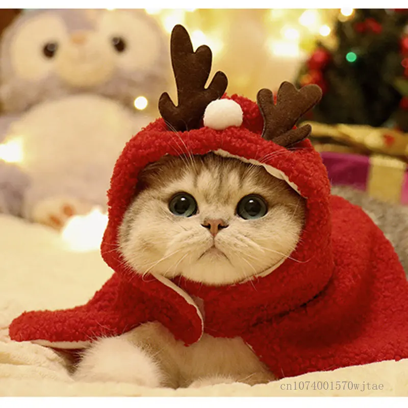 

Pet Christmas Dressing Cloak Deer Horn Christmas Tree Decoration Pet Dog Cat Clothes Winter Cloak cat hat accessories