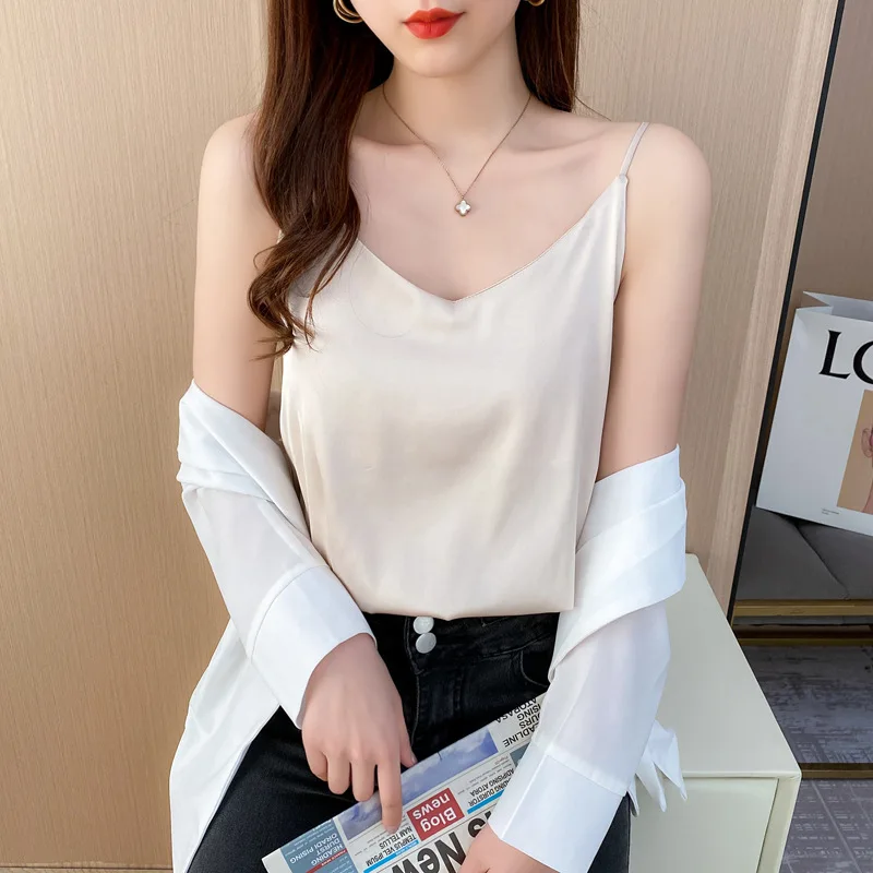 

Летний сезон, Женский однотонный жилет без рукавов, ацетатная атласная одежда, новый дизайн 2022, модные укороченные топы в Корейском стиле, п...