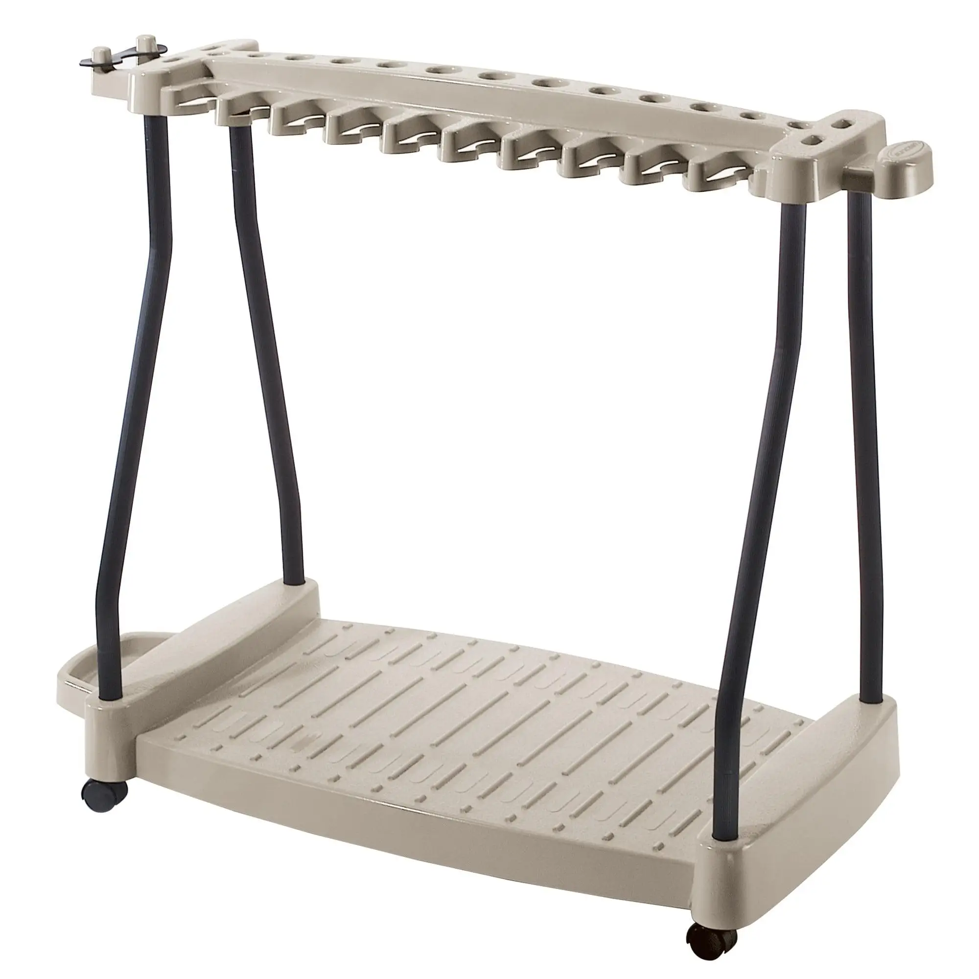 

Suncast Lawn and Garden Tool Storage Rack with Wheels for 30 Tools, Light Taupe