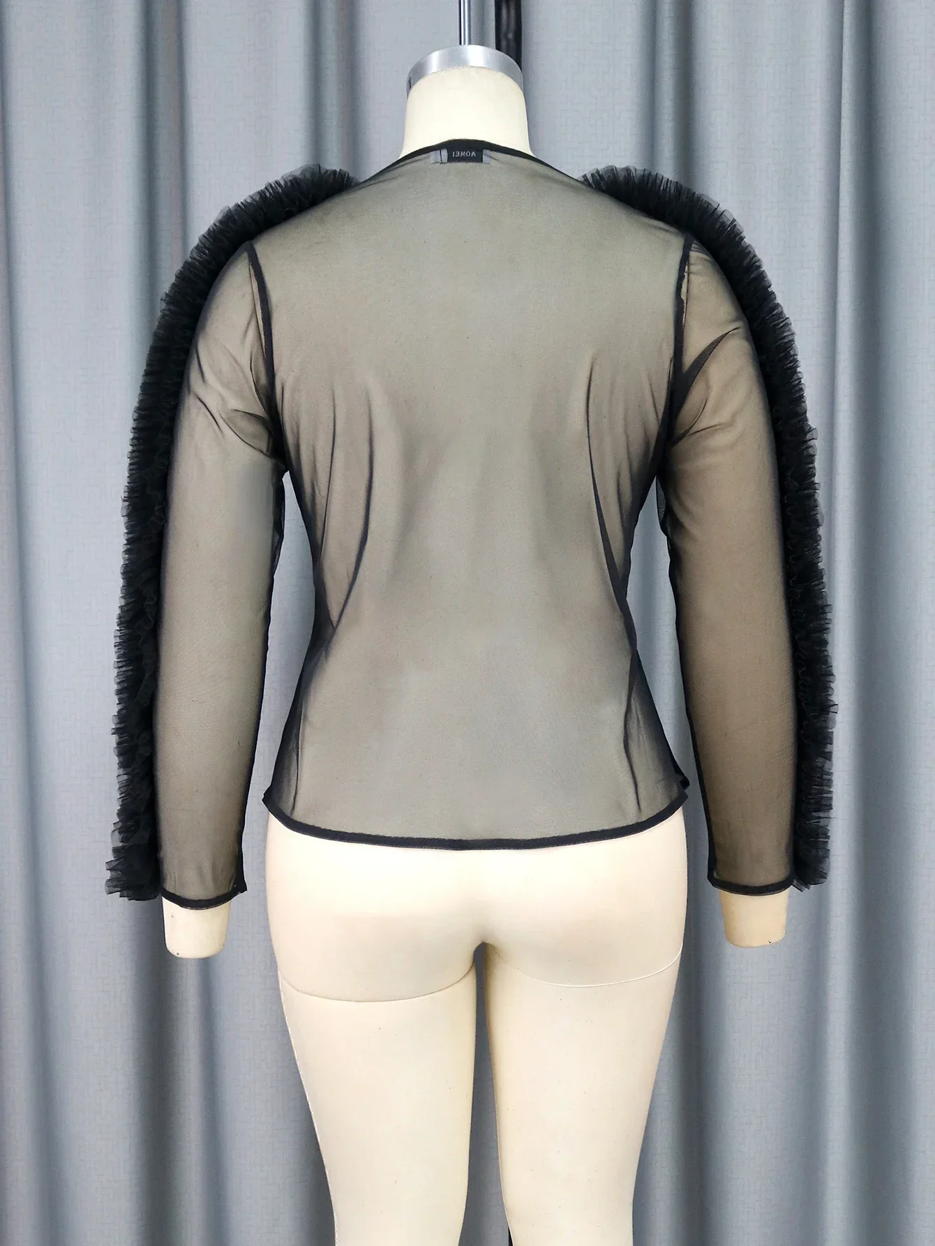 Женские черные прозрачные сетчатые топы с оборками пуловер v-образным вырезом и