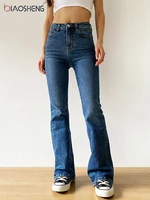 biaosheng flared jeans woman high waist denim trousers for female blue elastic skinny fashion classic oversize wide leg pants
