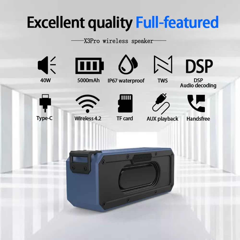 

Новинка 2022, портативная беспроводная Bluetooth Колонка 40 Вт, Саундбар TWS 5,0 IPX7, водонепроницаемая музыкальная бумбокс, басовый сабвуфер, воспроиз...