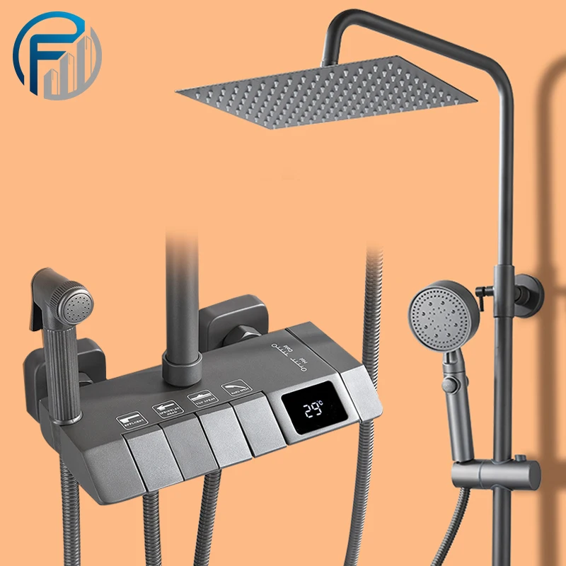 

Смеситель для душа с цифровым дисплеем, латунный кран для горячей и холодной воды, набор с цифровым дисплеем, черный/серый цвет