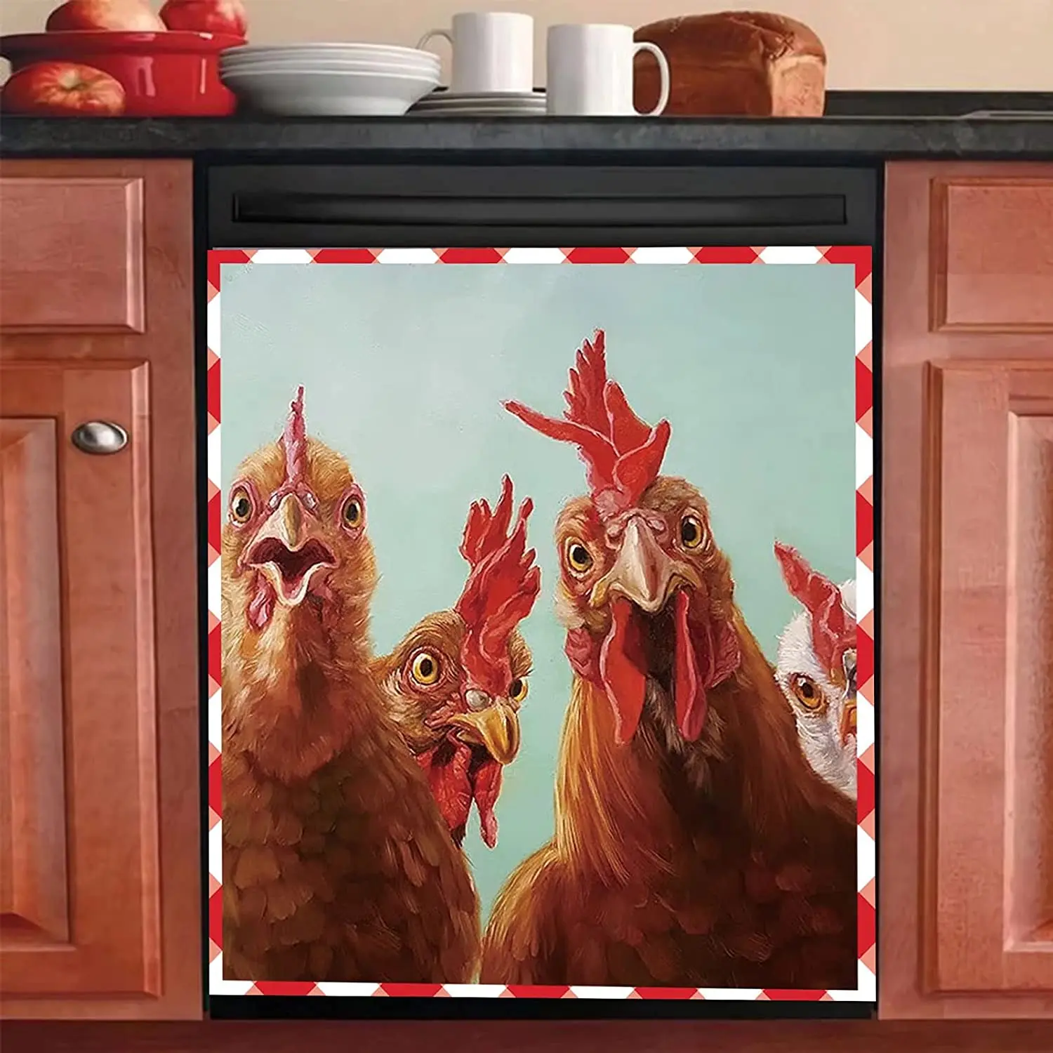 

Farm Chicken Dishwasher Cover Magnet Kitchen Decorative,Rooster Hen Dish Washer Door Sticker,Fridge Door Magnetic Decals Sheet,H