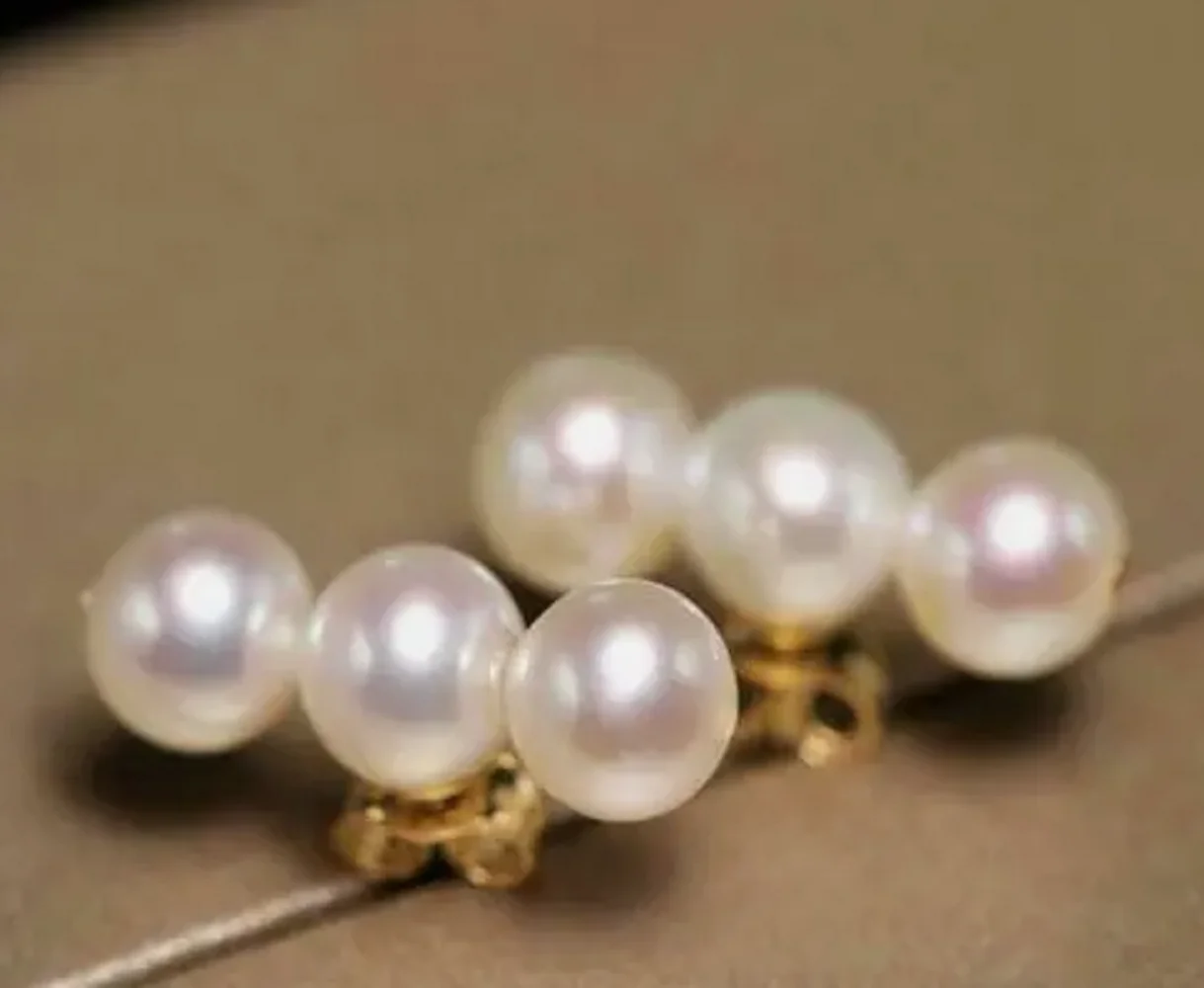 Потрясающие серьги Akoya из натурального белого жемчуга AAA + 5-6 мм 14K