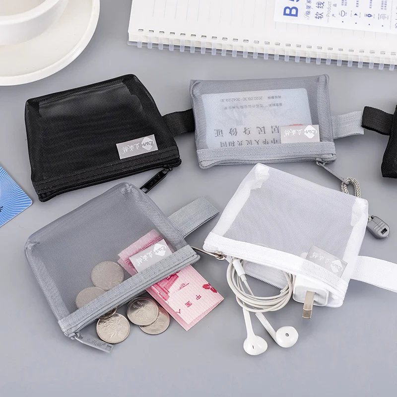 

Multifunctional Clear Mesh Storage Bag Cosmetic Bag Makeup Pouch Card Bag Holder Mini Coin Purse Key Lipstick Earphone Organizer