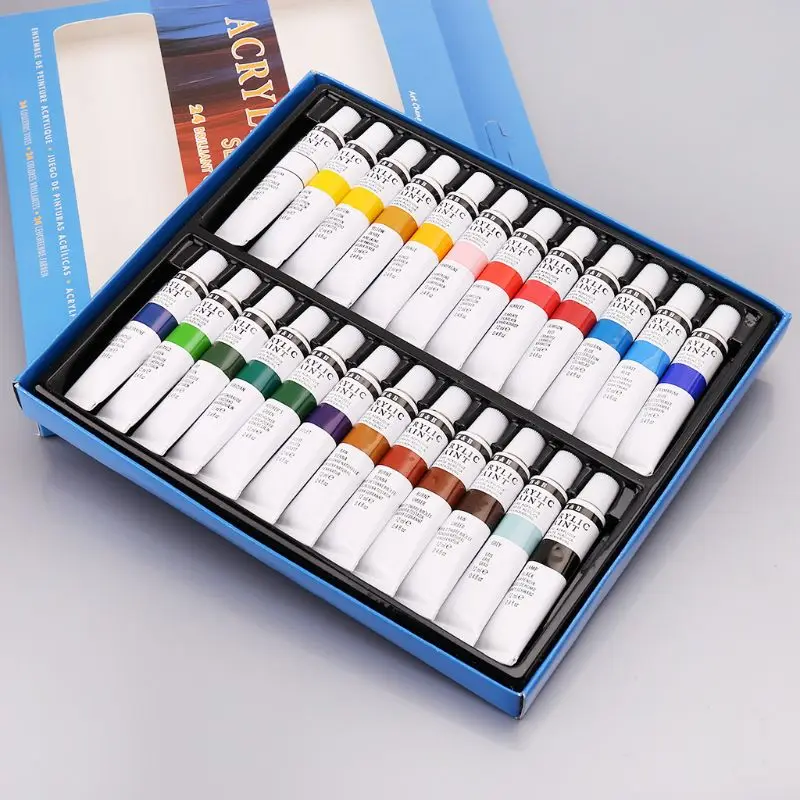 

DIY Non-toxic and Durable 24 Colors Acrylic Paints Set 12ml Tubes Drawing Painting Pigment Hand-painted Wall Paint For Artist