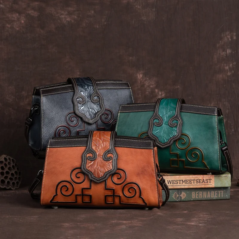 MOTAORA Vintage Women's Bag 2023 Trend Ladies Shoulder Bags Genuine Leather Handbags Relief Crossbody Bags For Women Phone Purse