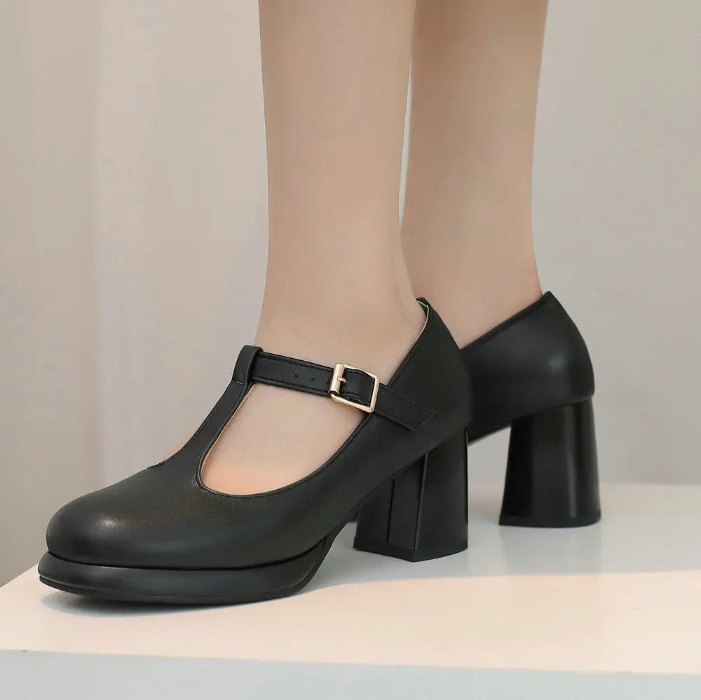 Women Classic Lolita Platform Mary Jane Shoes with T-Strap and Chunky High Heels New Female Casual Pumps for Vintage Fashion