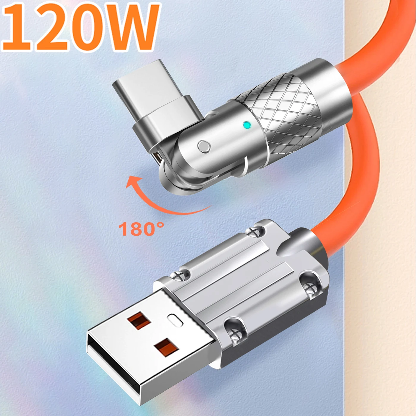 

180 Rotate USB Type C Cable 120W 6A Fast Charging Wire For iphone 14 13 12 Xiaomi POCO Redmi OPPO Huawei Charger Micro Data Cord