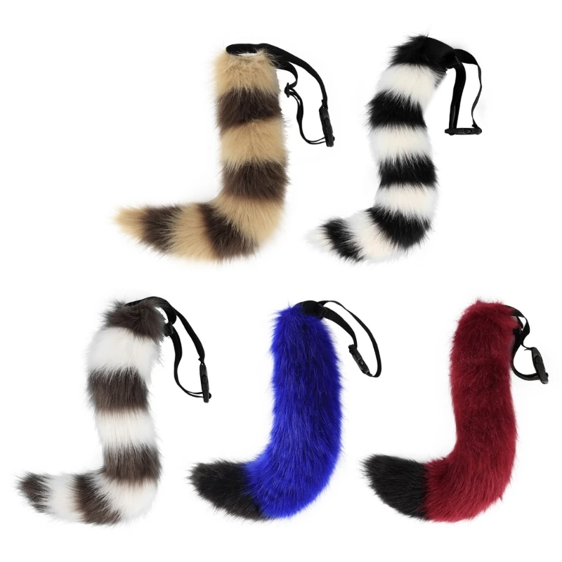

41QC Wolf Tail Long Faux Fur Costume Tail for Halloween Christmas Fancy Party Cosplay Costume Adjustable Tail