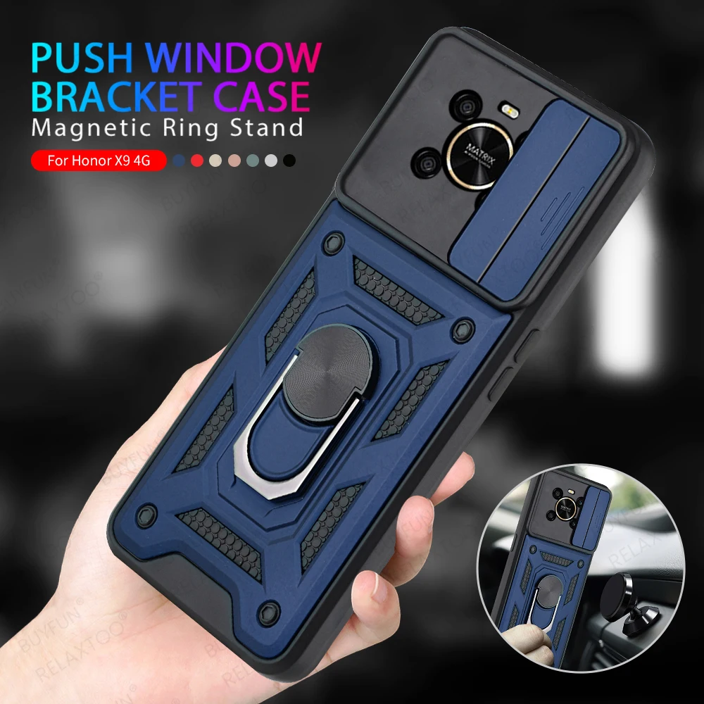 xonor x9 5G Case Shockproof Armor Coque For Honor X9 Honorx9 honar x 9 9x Car Magnet Holder Ring Push Pull Camera Protect Fundas