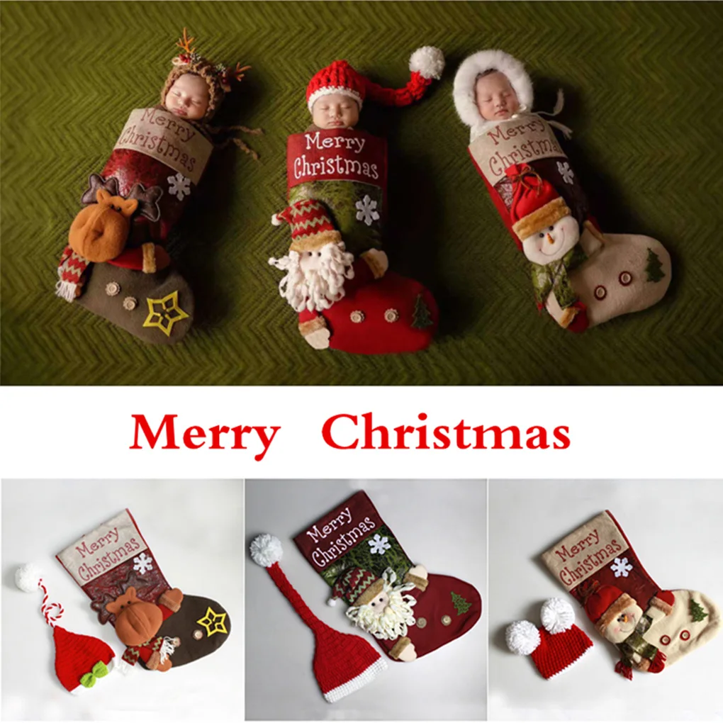 

2pcs Baby Christmas Clothes Photography Props Newborn Sleeping Bag Hat Handmade Infant Costumes Photography Clothes Sleeping Bag