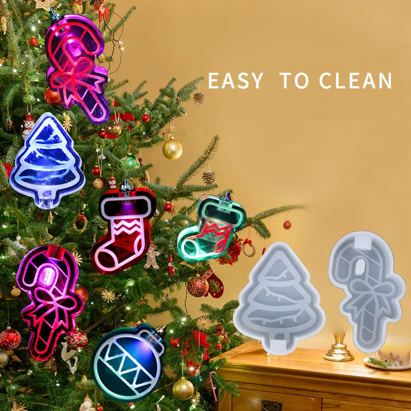 

2022 Epoxy Mould Christmas Silicone Mold Resin Keychain With Lamp Xmas Light DIY Santa Tree Jewelry Making Mould For Epoxy Resin