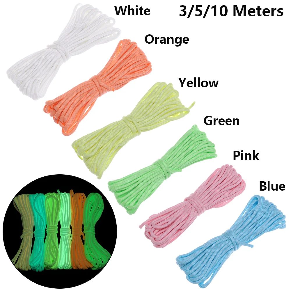 3/5/10 Meters Survival Paracord Luminous Rope Camp Glow Paracord 550LB 7 Strands Lanyard Ropes Outdoor Ropes Camping Equipment