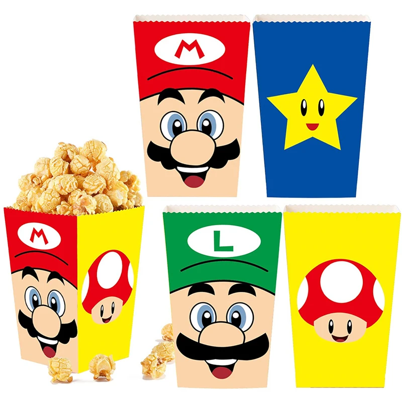 

6Pcs/Set Gold Coins Mushrooms Pentagram Game Theme Popcorn Box Candy Box Gift Box Kids Birthday Party Decoration Supplies