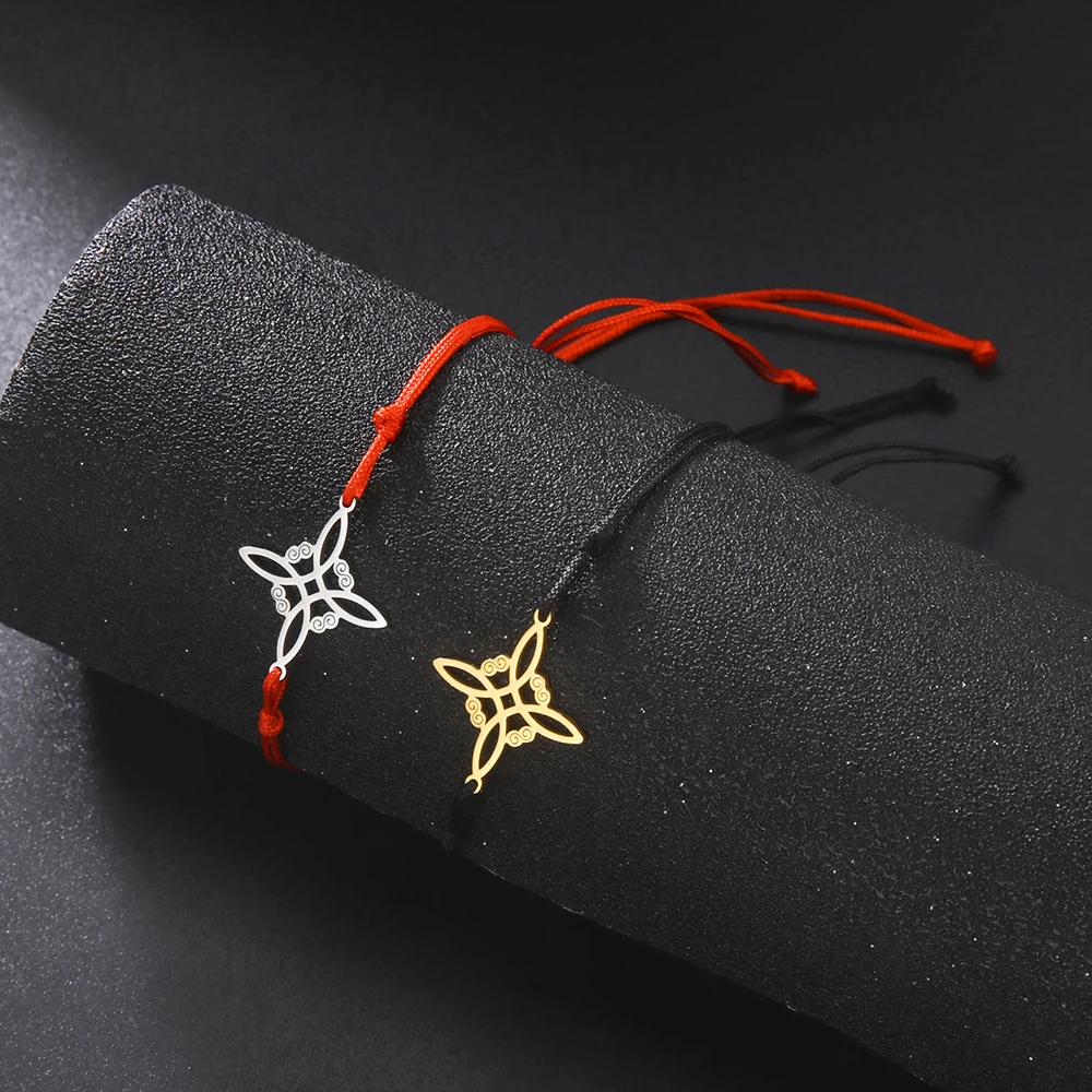 

Witch Knot Pendant Stainless Steel Charm Bracelet Vintage Fashion Wax Rope Chain for Women men Good Luck Amulet Jewelry New in