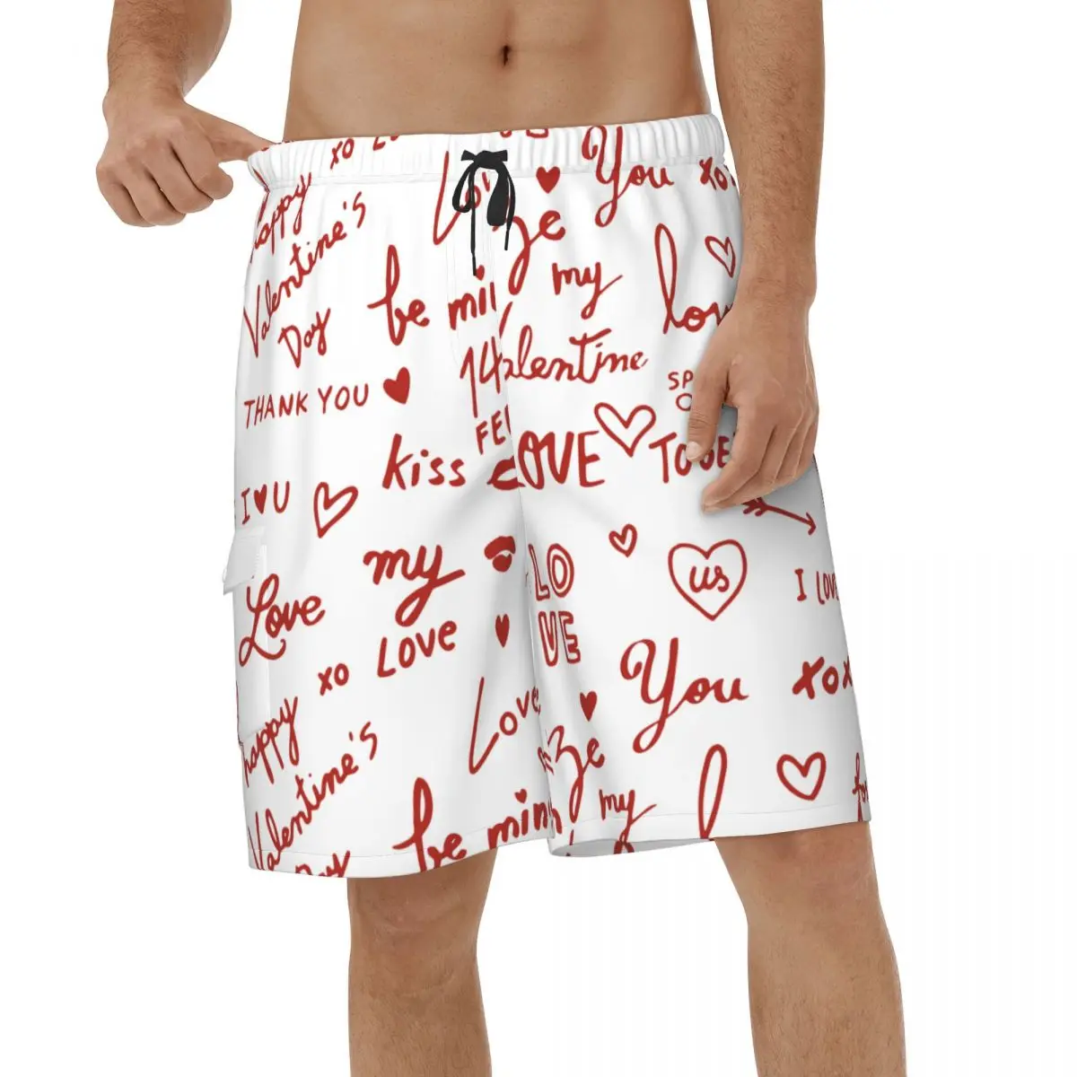 

Casual Hearts Love Valentines Men 3D Printed Beach Shorts Sports Board Shorts Vacation Short Pants Breathable Short Pants