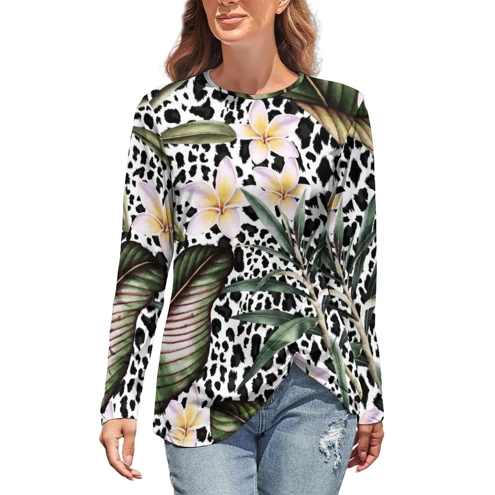 

Футболка женская оверсайз с длинным рукавом и леопардовым принтом