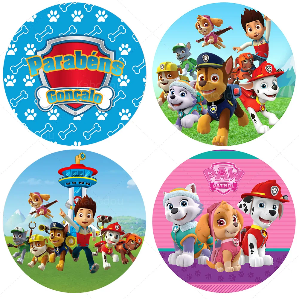 

Paw Patrol Theme Decoration Happy Birthday Circle Backdrops Wall Kids Ryder Dog Holiday Party Round Background Banner Covers