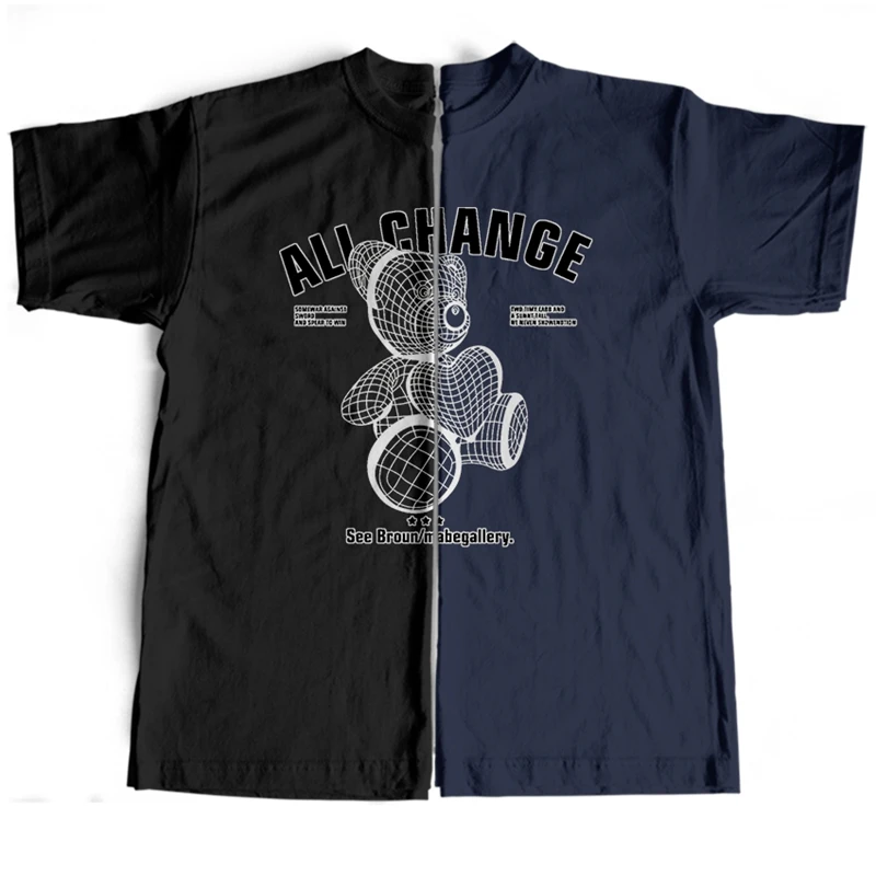 

Прямая поставка, 100% хлопок, футболка унисекс с круглым вырезом и принтом медведя, крутая уличная одежда, мужская футболка, Мужская футболка