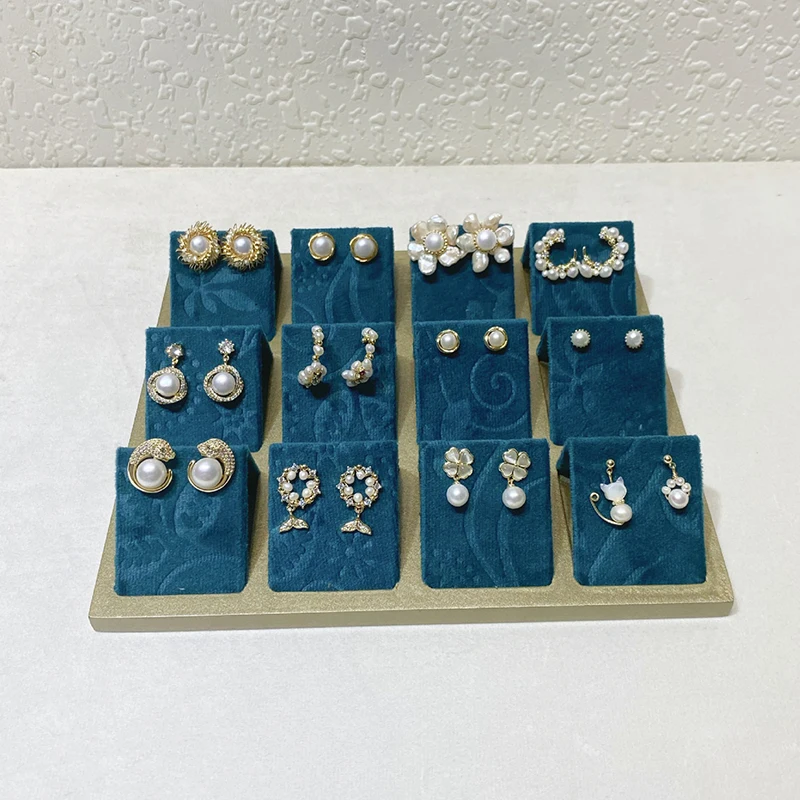 

Wood Jewelry Display Stand Velvet 12-position Earrings Showcase Tray Multi-color Printing Process Jewelry Holder for Sellers