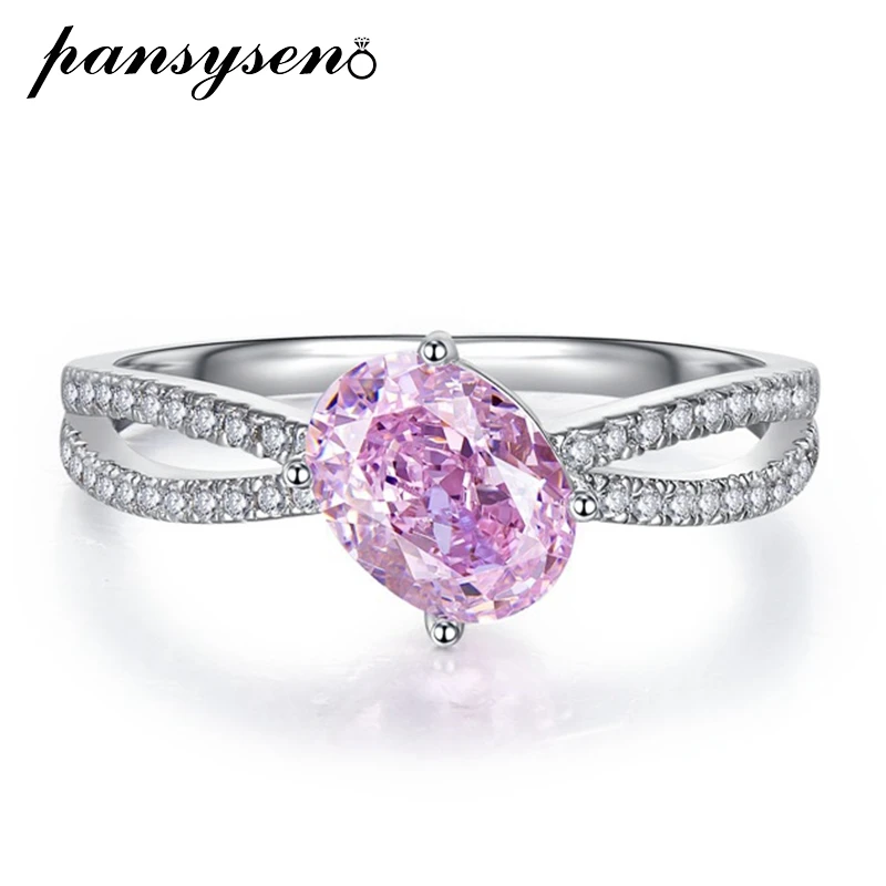 

PANSYSEN 100% 925 Sterling Silver Oval Sapphite Citrine High Carbon Diamond Engagement Rings for Women Luxury Fine Jewelry Gift