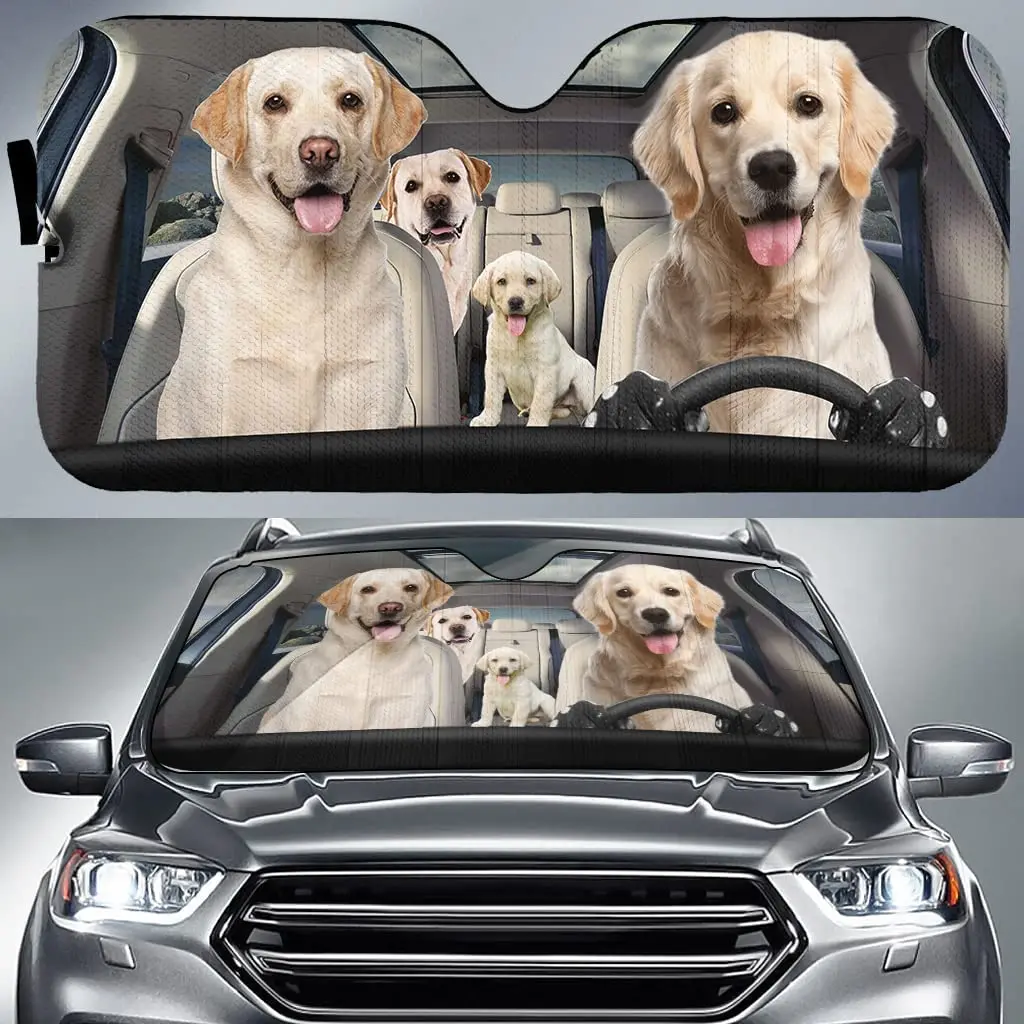 

Labrador Family Car Window Sun Cover for Dog Lover, Car Windshield Visor for UV Rays Sun Heat Protection, Car Auto Sun Shade
