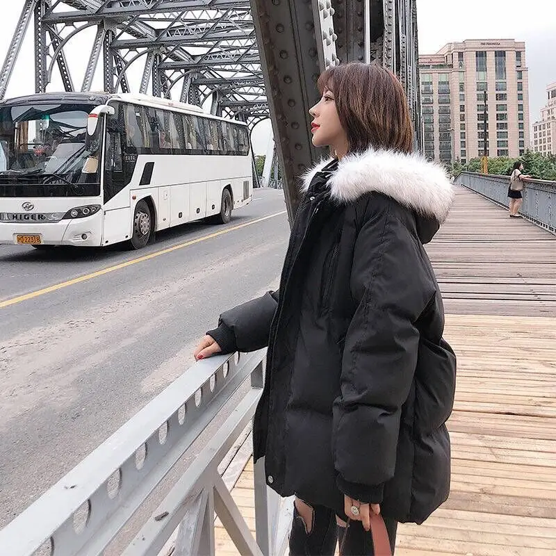 2023 New Cotton-padded Clothes Mid-length Winter Jacket Female Thick Warm Bomber Jackets Fashion Women Loose Padded Coats Black