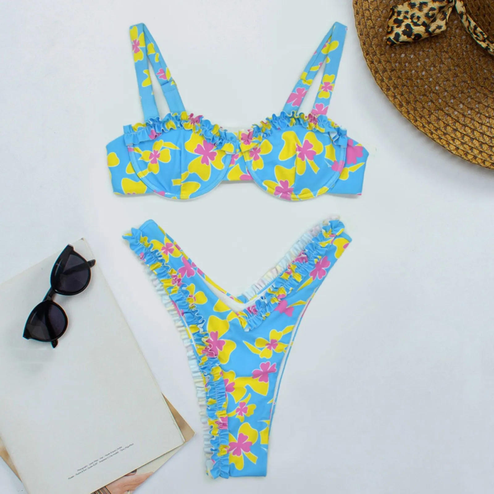 

Halter Swimsuits for Women with Shorts Floral Bikini Swimsuit Women's Men And Women Matching Swimsuits Swimwear Swimsuit Women