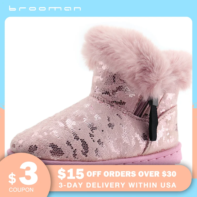 

brooman Kids Snow Boots Girls Winter Boots Fur Warm Ankle Booties