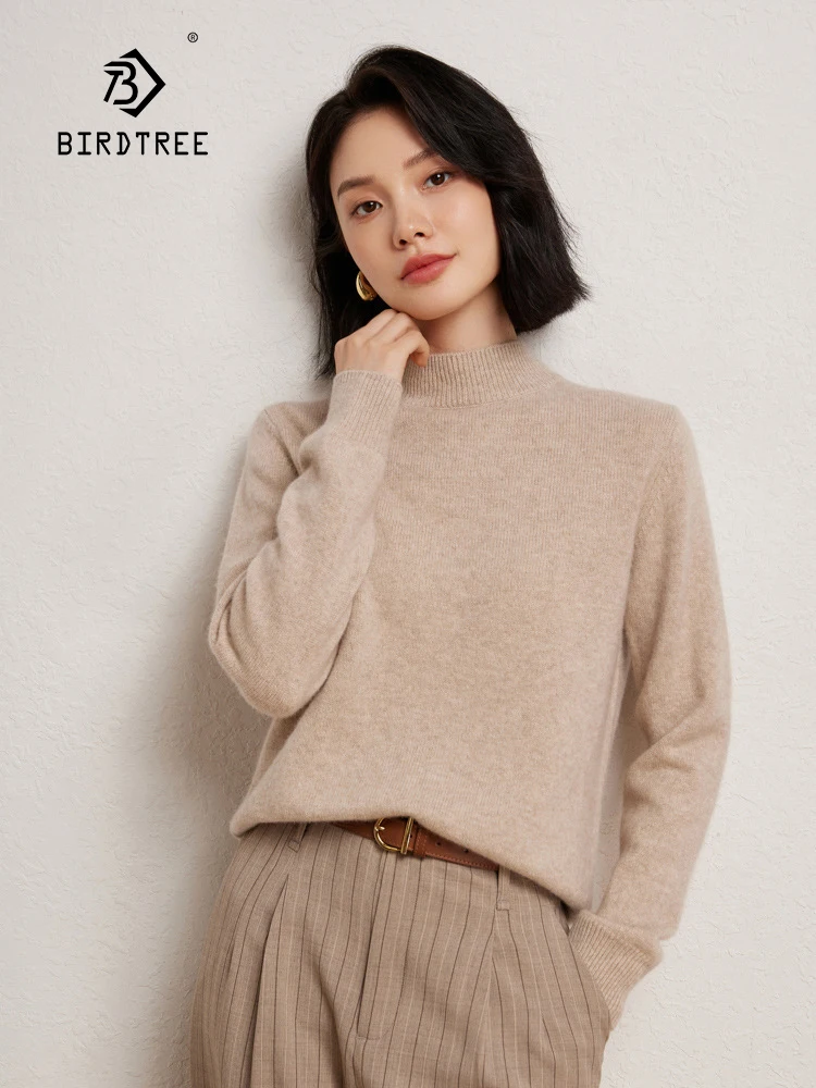 Свитер Birdtree 100% кашемировый Женский минималистичный свитер с полувысоким
