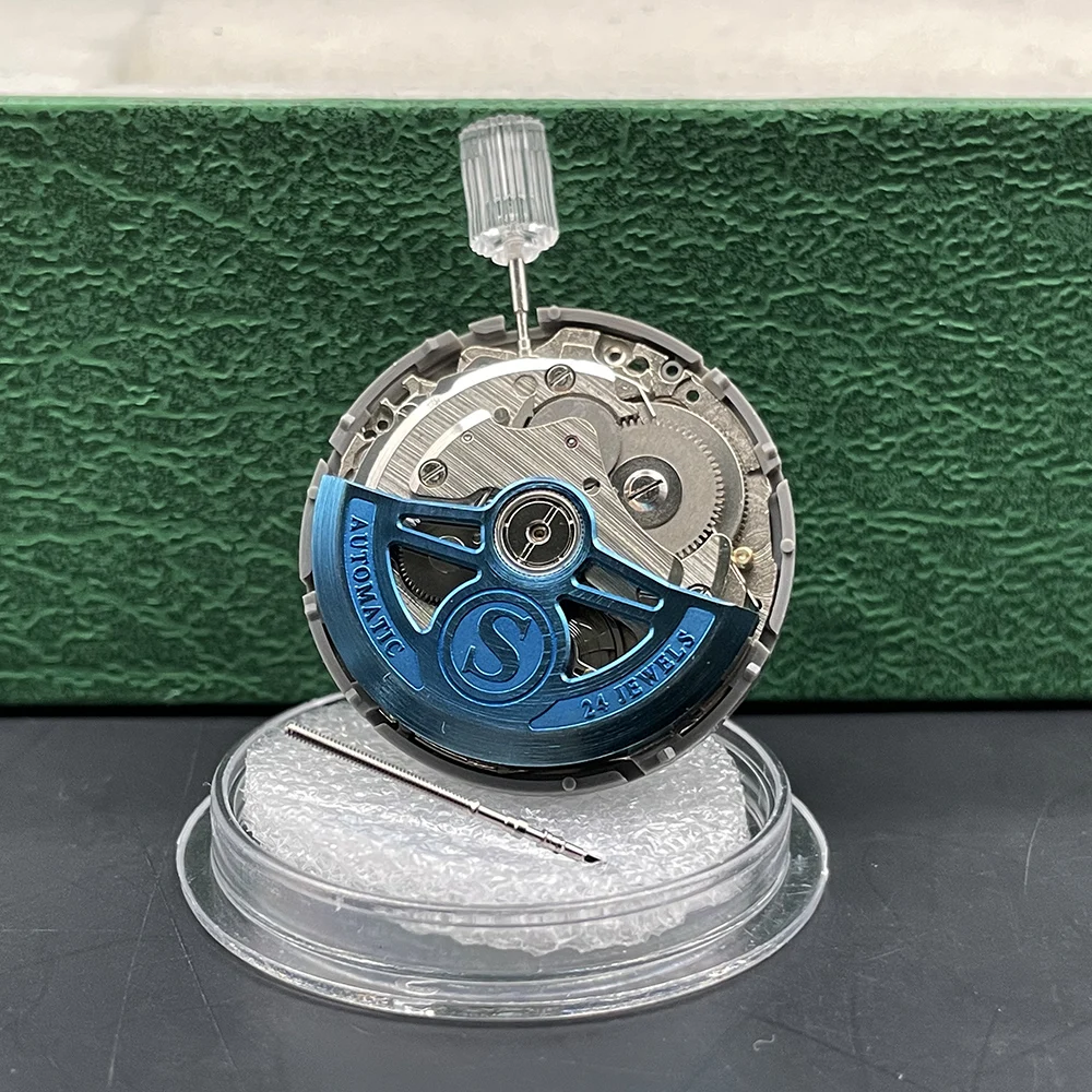 Original Seiko NH35A Mechanical Movement with Modified Oscillating Weight Blue Metal Rotors/Hammer 24 Jewels Crown at 3.0