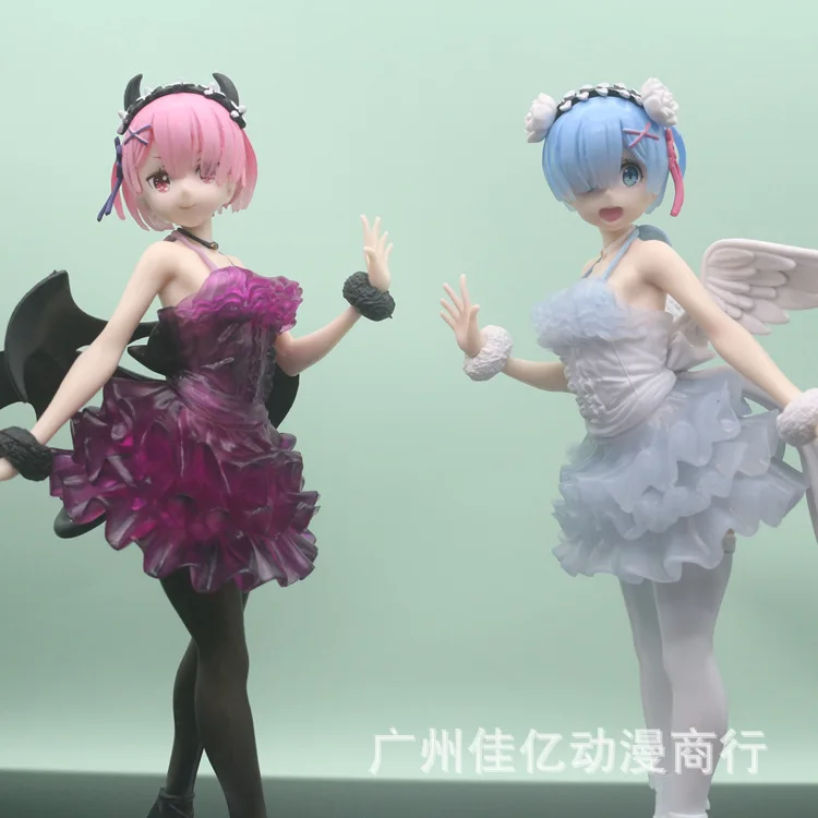

23CM Re:Life In A Different World From Zero Ram Rem Clear Dressy Devil Angel Anime Figure PVC Toy Model Doll Collection GIft