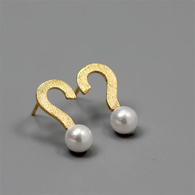 

INATURE Question Mark 925 Sterling Silver Fashion Simple Shell Pearl Stud Earrings For Women Party Jewelry