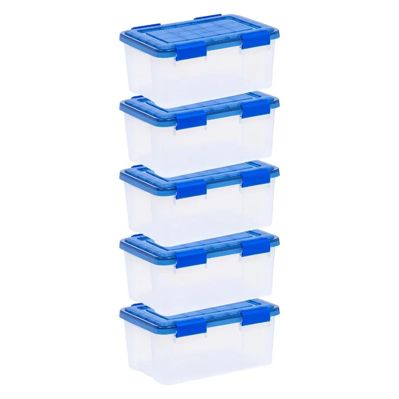

IRIS USA 19 Qt. (5 гал.) Прозрачный пластиковый ящик для хранения с WeatherPro™Прокладка крышки, синий, набор из 5