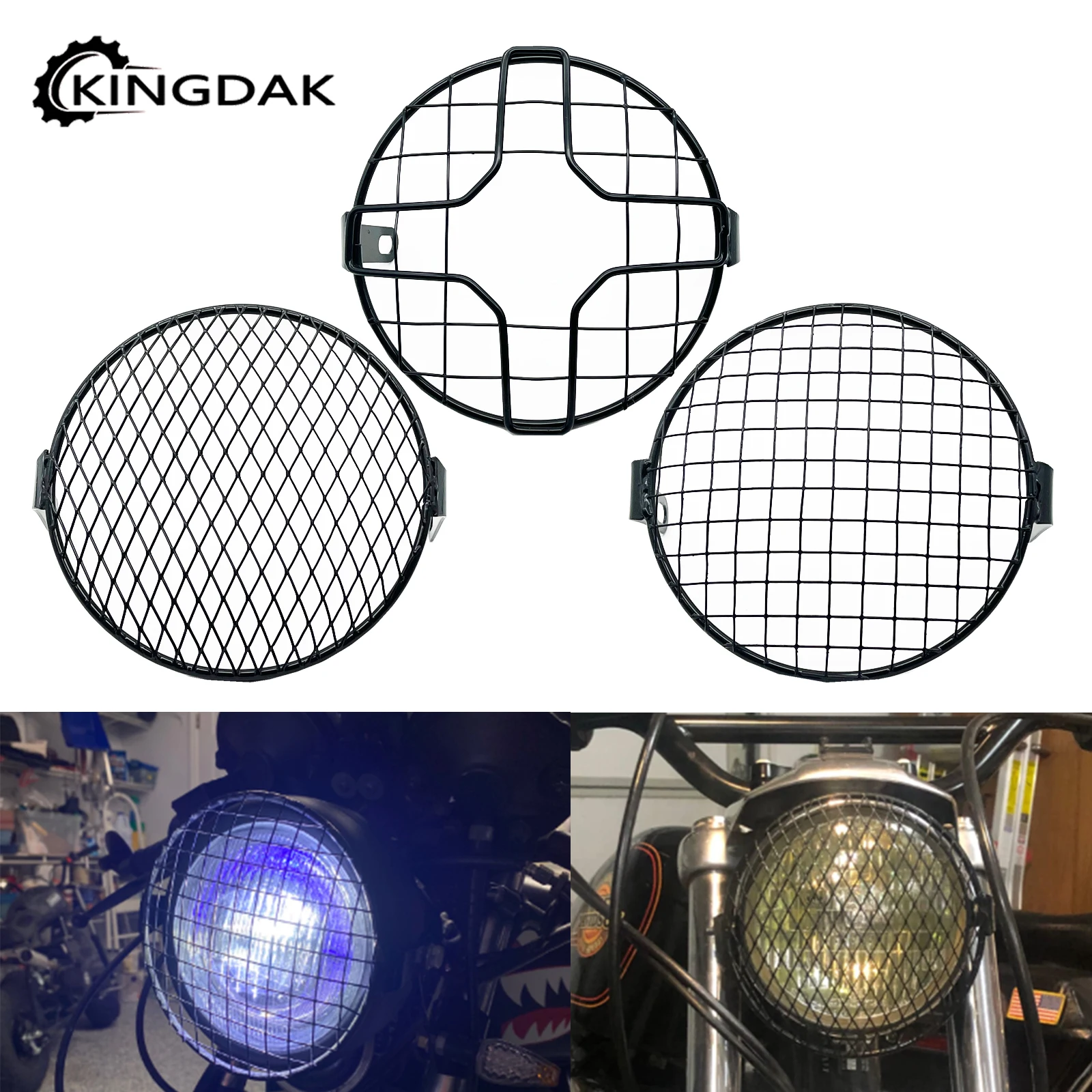 

6.3" Motorcycle Headlight Grill Protector Guard Cover Mesh Side Mount Cover Universal Fit For Harley Choppers Cafe Racer