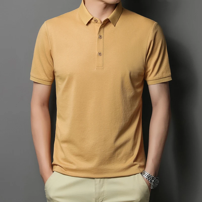 

Летние Роскошные облегающие дизайнерские топы-поло с коротким рукавом, крутые мягкие новые корейские высококачественные мужские однотонн...