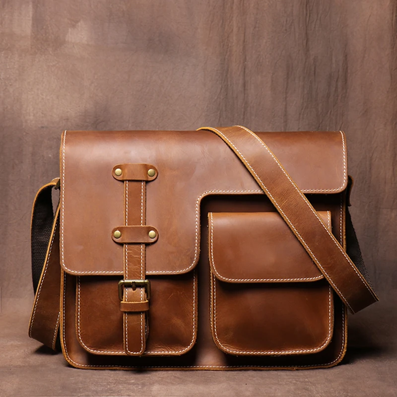 

Leather Man Casual Cowhide Design Office Handmade Bag Crossbody Messenger Bag Luxury Vintage Natural Men's Bag