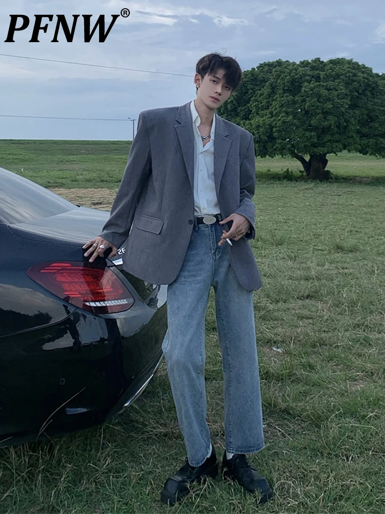 

PFNW осенний однотонный костюм пальто мужской дизайн чувственный маленький корейский вариант непринужденный ретро повседневный костюм из д...