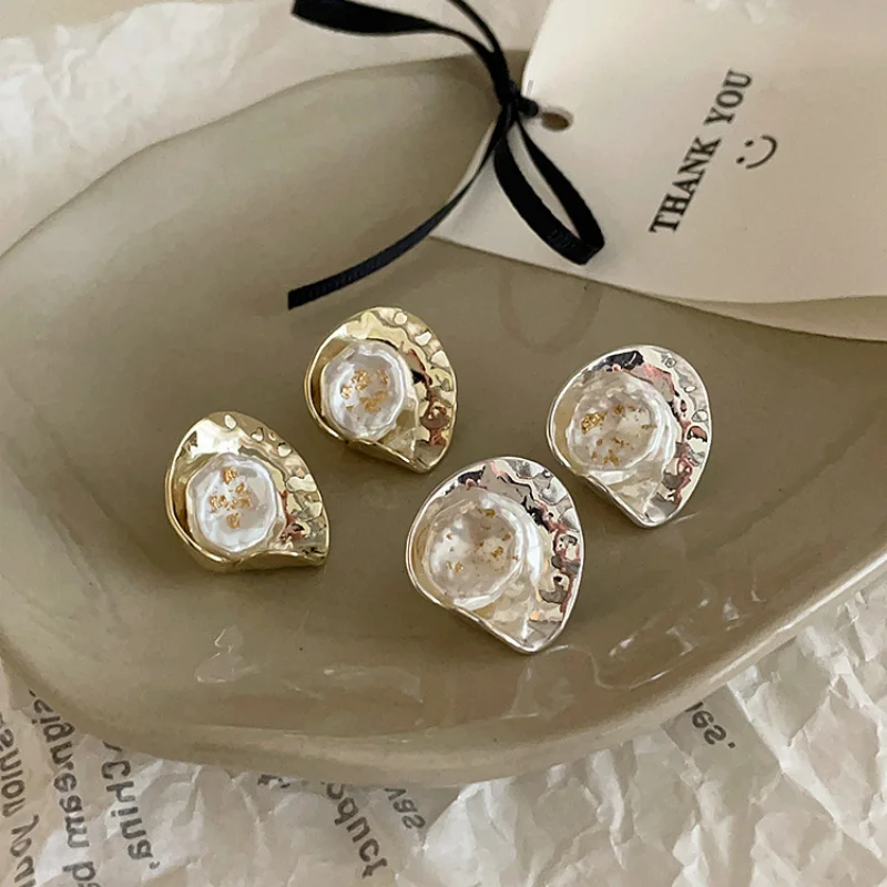 

Minar Dainty Freshwater Pearl Irregular Drop Earrings for Women Gold Silver Plating Metal Twisted Geometric Statement Earring