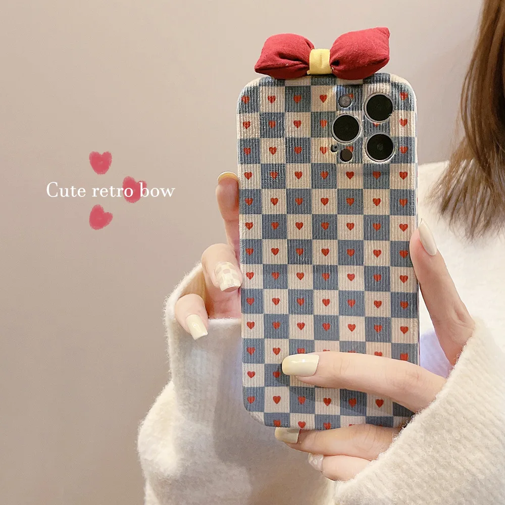 

Текстильный тканевый чехол с бантом для телефона IPhone 13 12 Pro Max Mini 11 Pro Max 8 7 Plus X XS Max, тканевый защитный чехол, оболочка