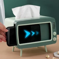 desktop tissue box with mobile phone holder tablet napkin storage box for vanity countertops desk bathroom living room bedroom