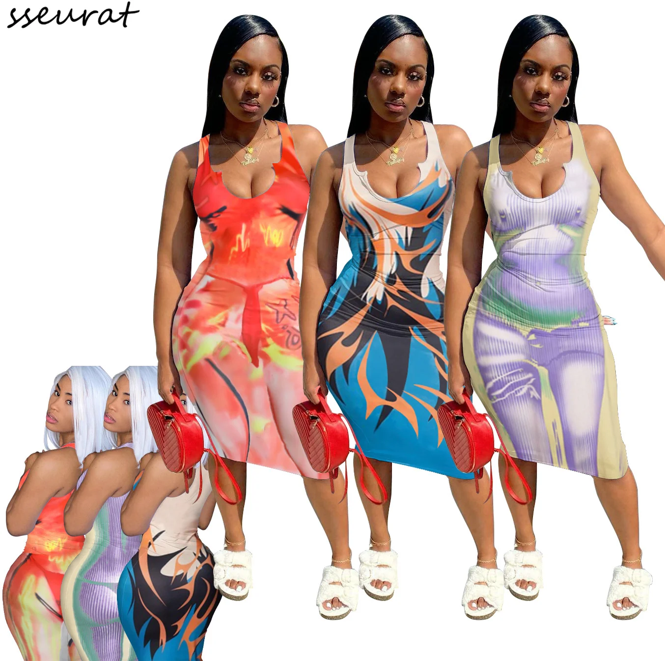 

Женское облегающее платье-миди без рукавов, с 3D принтом, сексуальное летнее платье для вечеринки, клуба, 2022