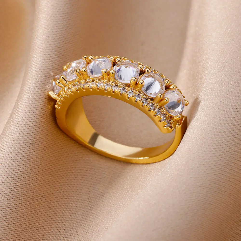

Zircon Bead Shaped Rings For Women Gold Plated Stainless Steel Crystal Bead Ring Wedding Party Aesthetic Jewerly Gift Femme