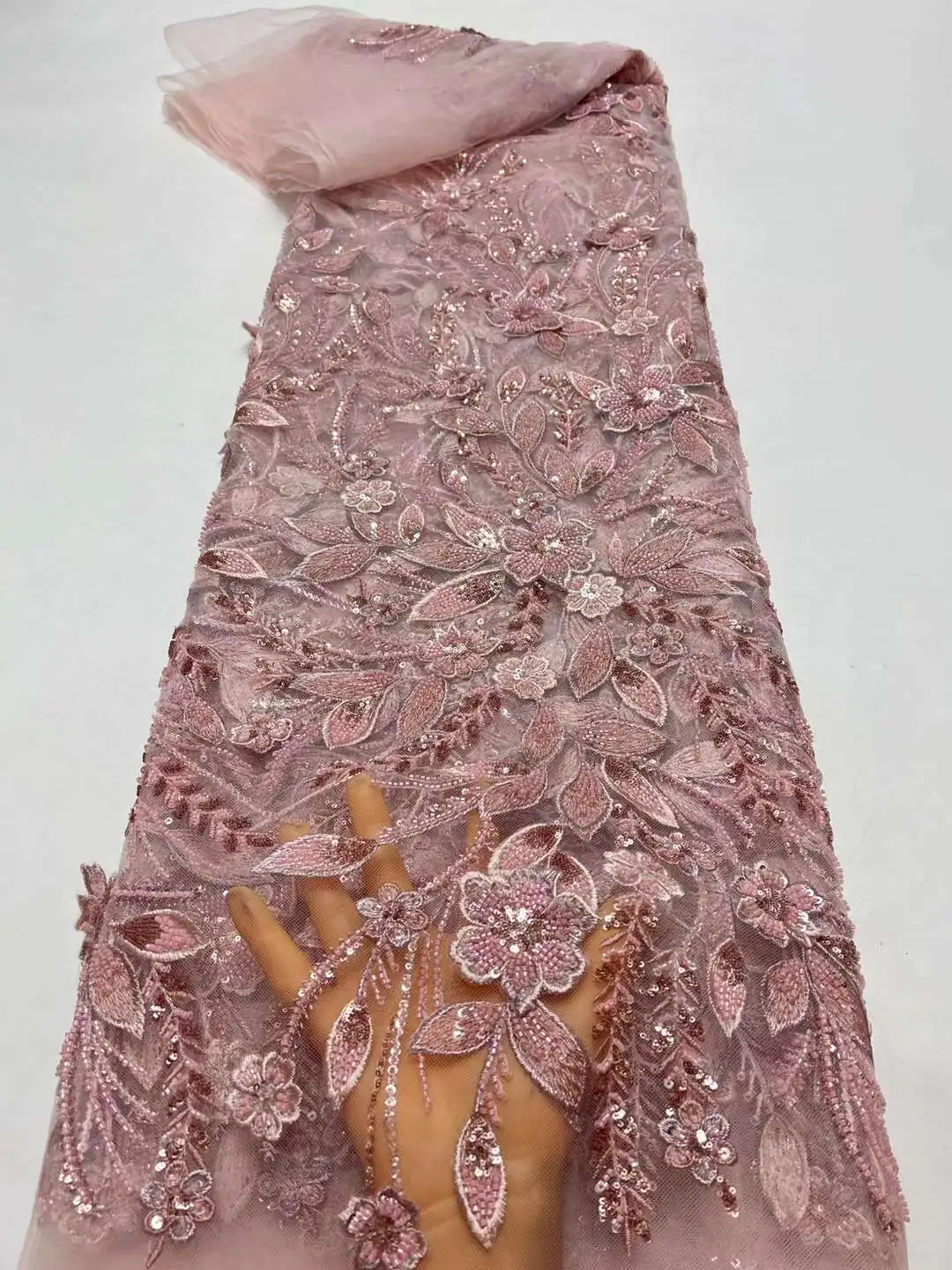 2024 африканская французская 3D кружевная ткань ручной работы из бисера вышивка