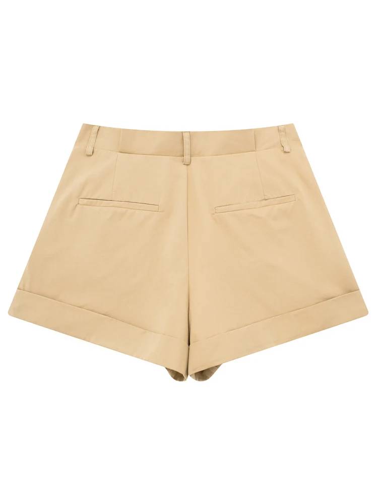 PAILETE Women 2023 fashion front pleats side pockets bermuda shorts vintage high waist zipper fly female short pants mujer