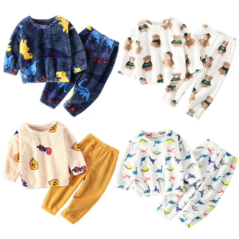 

Осенние комплекты одежды для девочек, Детский Теплый костюм из кораллового флиса, Свитшот и штаны, детский спортивный костюм, мультяшный на...